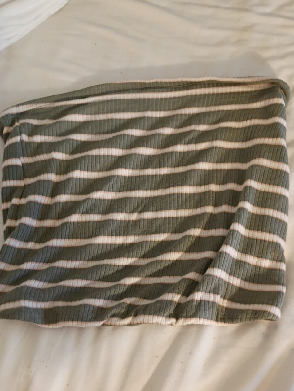 Striped Olive and Cream Ribbed Tube Top